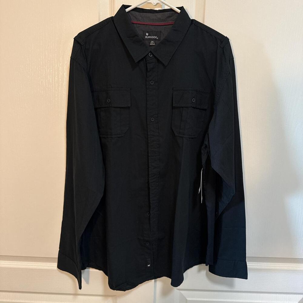 Men's Black Long Sleeve Button Down Shirt size 2XL New